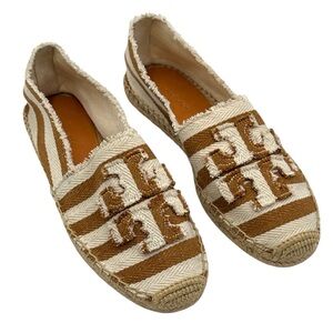 Tory Burch Frayed Striped Canvas Espadrille Flats Size 10